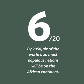 By 2050, six of the world's 20 most populous nations will be on the African Continent