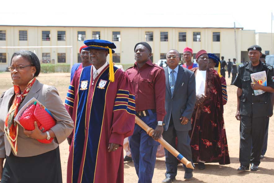 Pro‐Chancellor/Chairman of Bingham University Gen. Martin Luther Agwai, Chairman Board of Trustees Ass. Prof. Basil Nwosu and Etsu Karu/Chancellor of the University Pharm. Luka Panya Baba in a procession