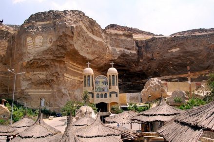 The Cave Church in Egypt has an inside capacity for 20,000 worshippers. Thousands more gather outside of it to join in services each week. (images: Wikipedia, A.P.E. Cairo)