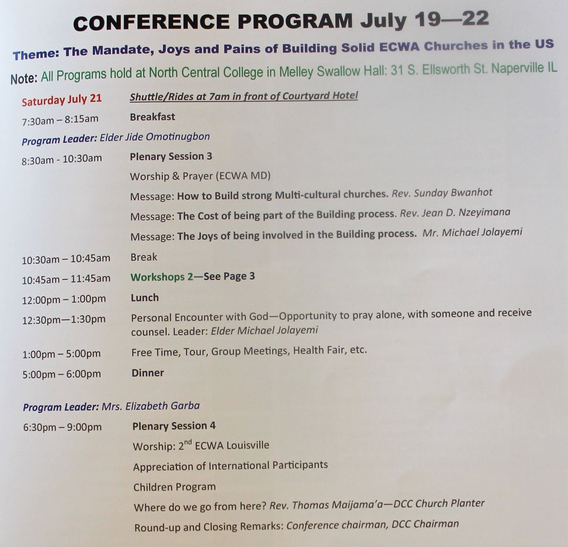 005 - ECWA USA 2018 International Conference in Chicago, IL, USA - Saturday, July 21, 2018