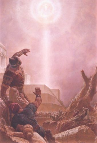 And I saw the heavens open, and the Lamb of God descending out of heaven, and he came down and showed himself unto them. 1 Nephi 12:6 (Pinterest)