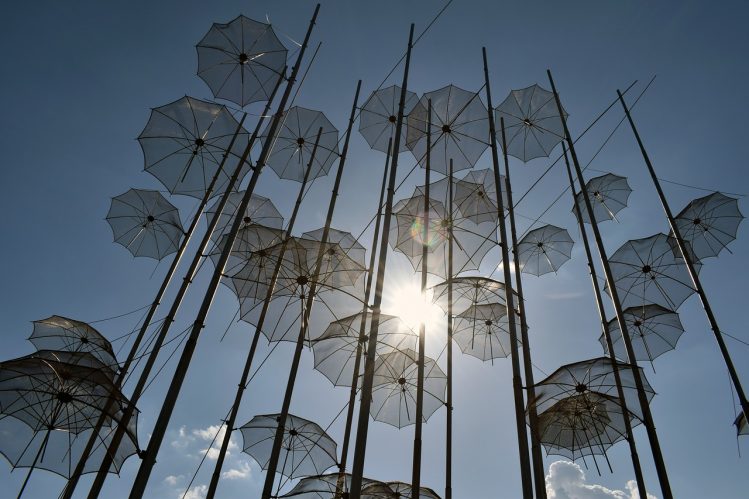 Umbrellas, Art Sculpture in Thessaloniki, Greece.