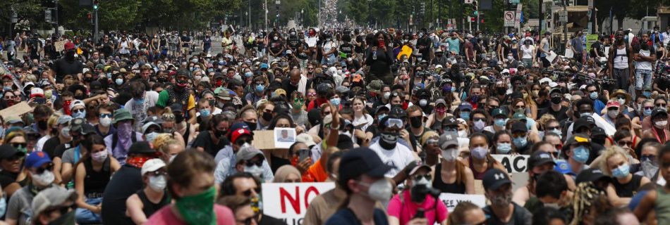 Demonstrators protest Saturday, June 6, 2020, in Washington, over the death of George Floyd, a black man who was in police custody in Minneapolis. Floyd died after being restrained by Minneapolis police officers. (Images AP/Alex Brandon)