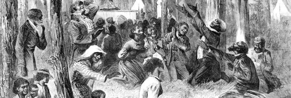 Revival meeting on a Southern plantation, illustration from Harper's Weekly, 1872