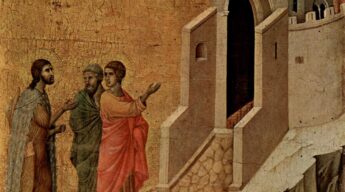 Jesus and the two disciples On the Road to Emmaus, by Duccio, 1308–1311, Museo dell'Opera del Duomo, Siena (WikiCommons)